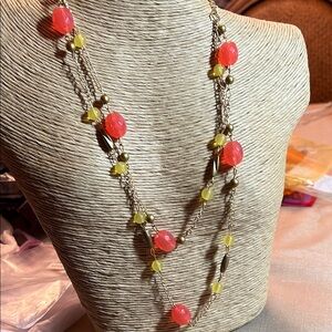 Elegant coral and Yellow Beaded Necklace
